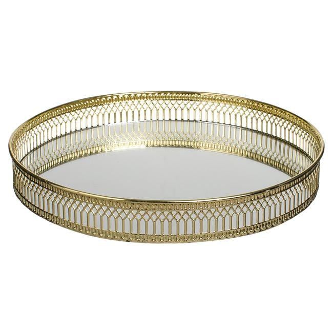 Поднос декоративный металлический зеркальный с золотым сетчатым дизайном 25x4 см (31919823)