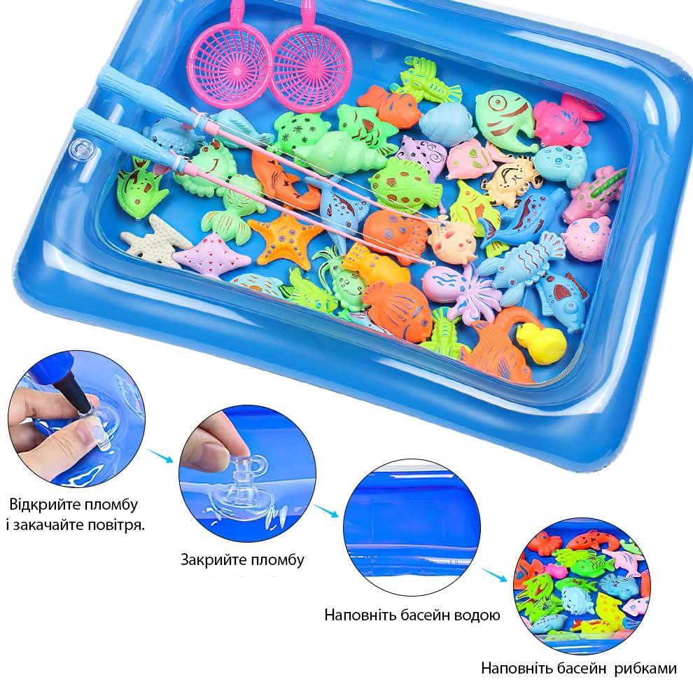 Набор игрушек для рыбалки с магнитной удочкой/рыбками и надувным бассейном 40 шт. (25789679) - фото 3 Набор игрушек для рыбалки с магнитной удочкой/рыбками и надувным бассейном 40 шт. (25789679) - фото 3