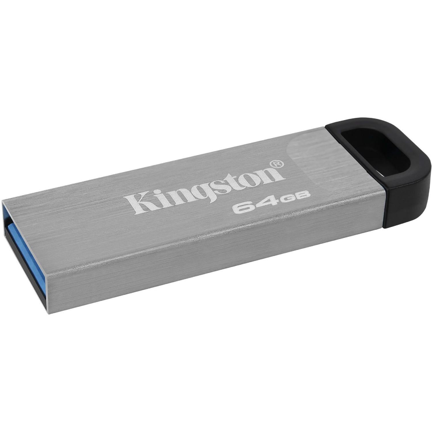 USB накопитель Kingston Kyson 64GB компактная флешка USB 3.2 с металлическим корпусом Silver Black (DTKN/64GB)
