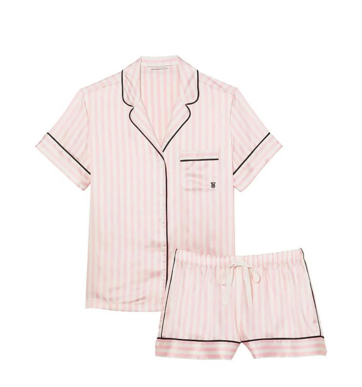 Піжама жіноча Victoria's Secret Satin Short Pajama Set сатинова XS Рожевий у смужку (15297232) - фото 3