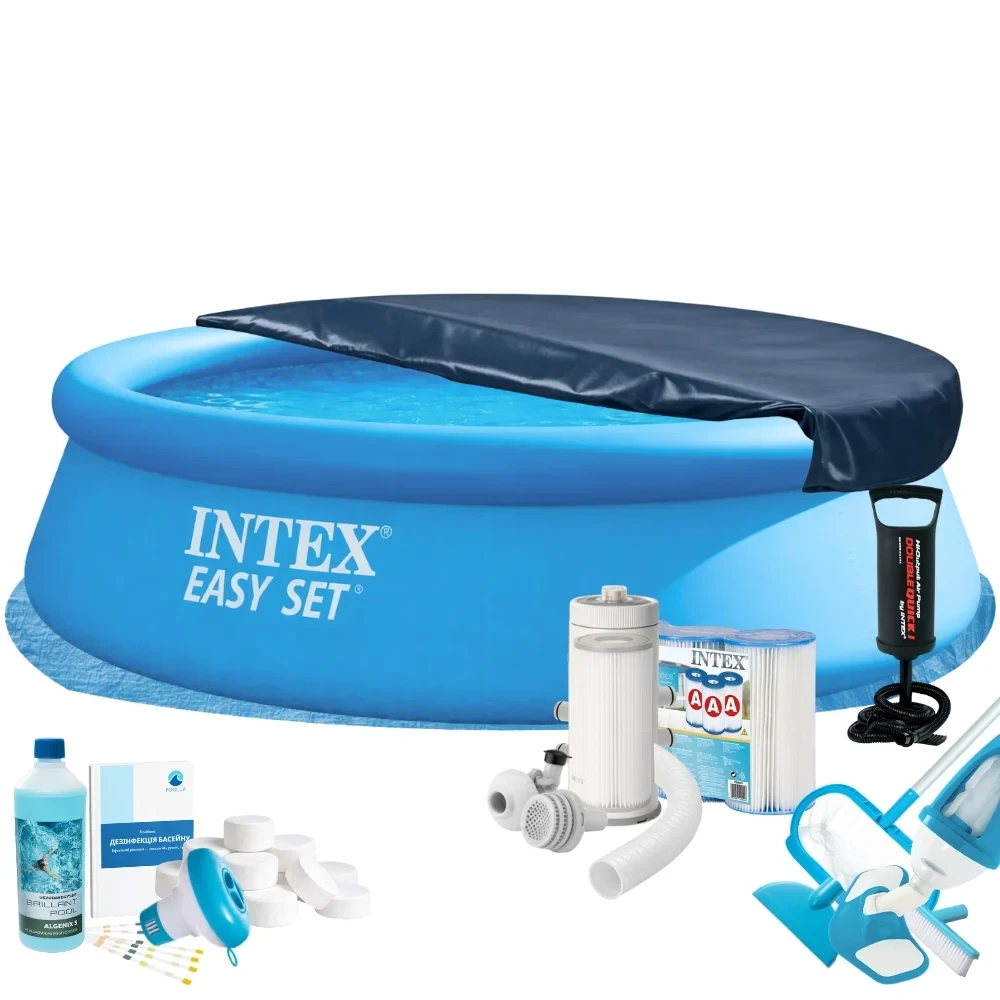 Бассейн надувной круглый Intex Easy Set 28130-10в1 Max 366х76 см с фильтром - с насосом/тентом/химией/пылесосом Синий (147-9-28130-10 Max ) Бассейн надувной круглый Intex Easy Set 28130-10в1 Max 366х76 см с фильтром - с насосом/тентом/химией/пылесосом Синий (147-9-28130-10 Max )
