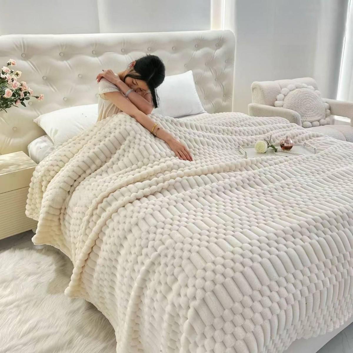 Плед-покрывало из микрофибры Koloco 180x200 см Айвори (1-104-2)