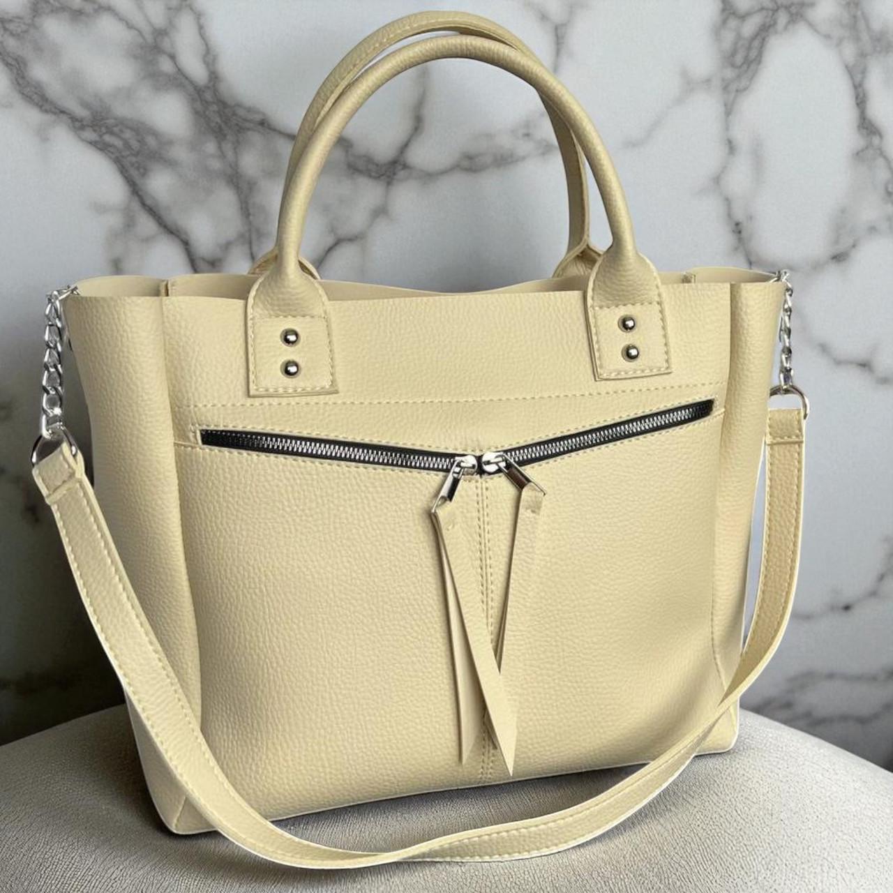 Сумка женская шопер через плечо из экокожи большая качественная для документов Бежевый - фото 1 Сумка женская шопер через плечо из экокожи большая качественная для документов Бежевый - фото 1