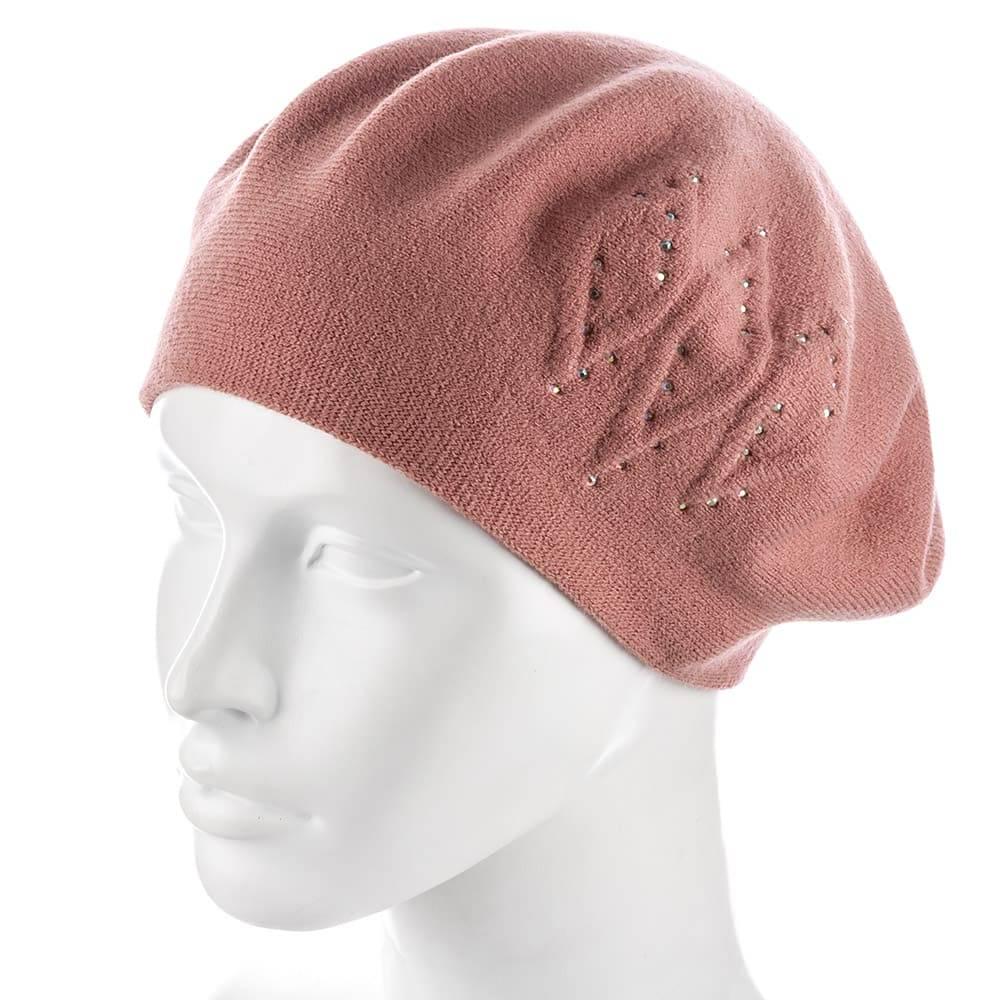 Берет женский Zolly ZH219 со стразами тонкой вязки полушерстяной Пудровый