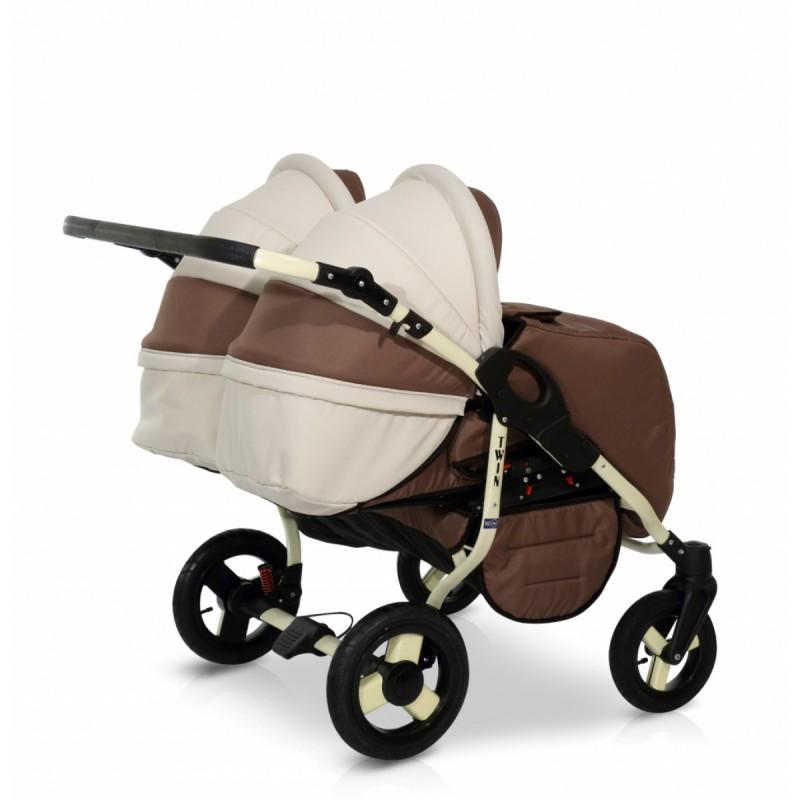 Коляска для двійні Verdi Twin з дощовиком та сумкою Бежевий/Коричневий - фото 2