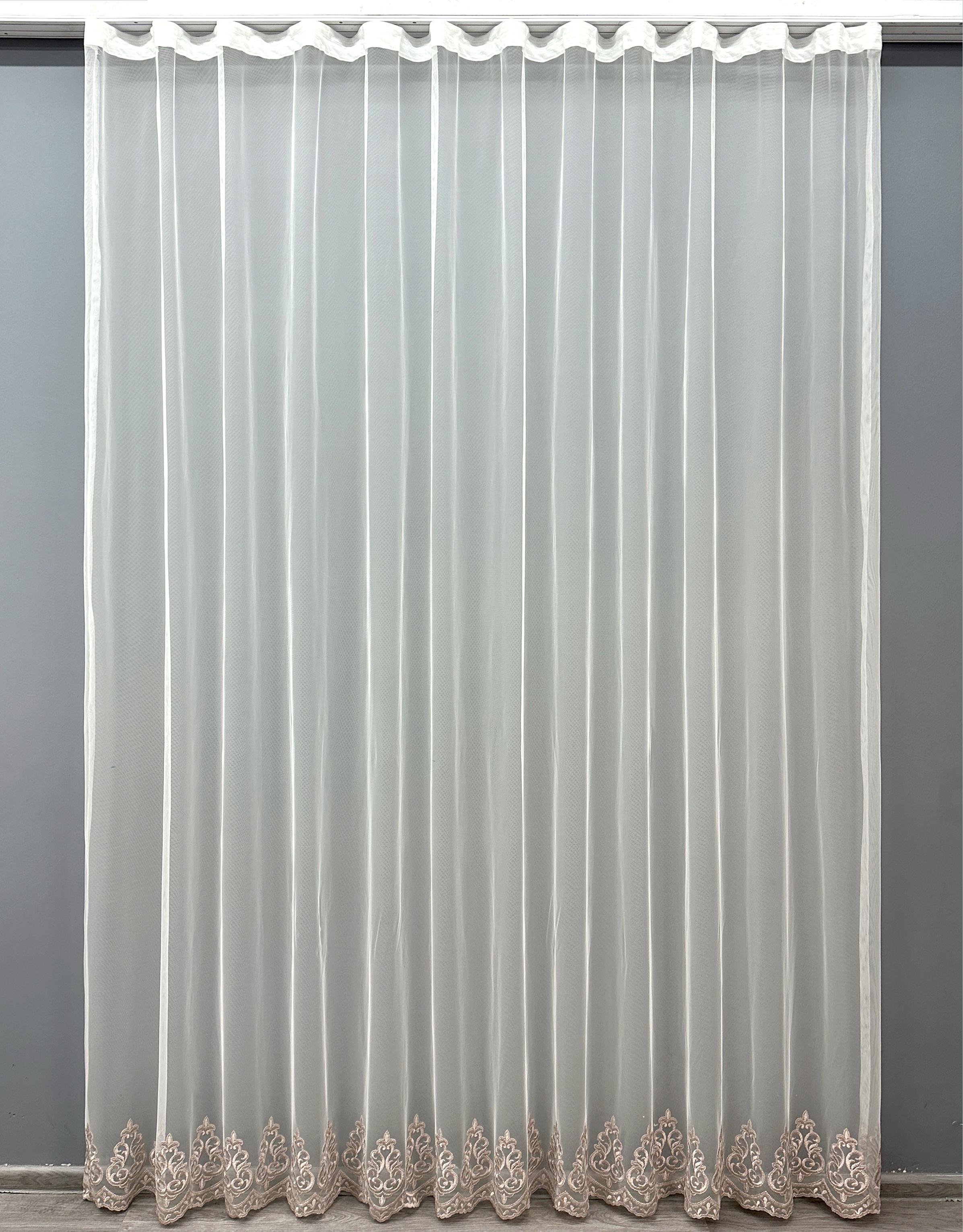 Тюль VR-Textil 1695т Грек-сетка с вышивкой и люрексом 300х270 см Молочный/Пудровый (42-0736)