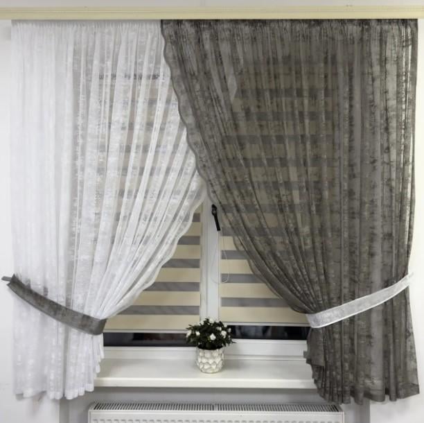 Комплект штор на кухню жаккард 500х180 см Белый/Серый (461 4)