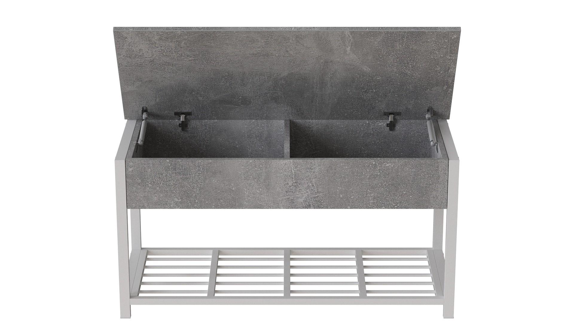 Банкетка з ящиком Ferrum-decor Дрейк 2 метал/ДСП 16 мм 550x1200x400 мм Білий/Бетон (FRD-103079) - фото 5