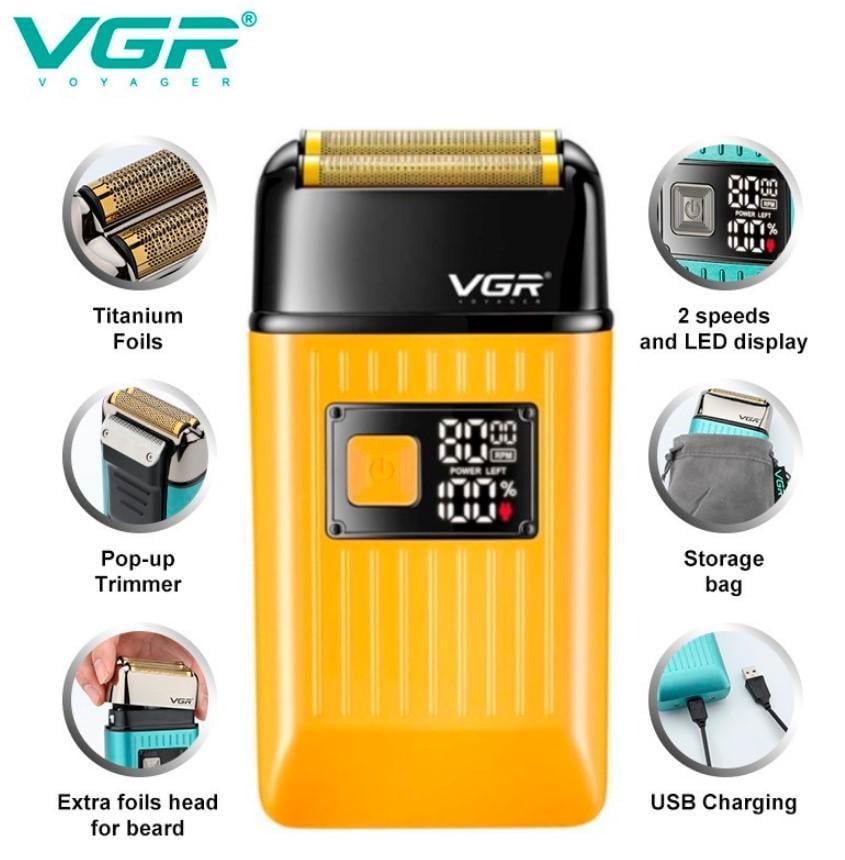 Шейвер беспроводной VGR V‑357 с триммером для бороды и усов Желтый (2390000030) - фото 2 Шейвер беспроводной VGR V‑357 с триммером для бороды и усов Желтый (2390000030) - фото 2