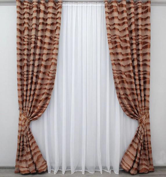 Комплект штор в полоску Дюны лен 1,5х3,1 м 2 шт. Терракотовый/Пудровый (770ш) Комплект штор в полоску Дюны лен 1,5х3,1 м 2 шт. Терракотовый/Пудровый (770ш)