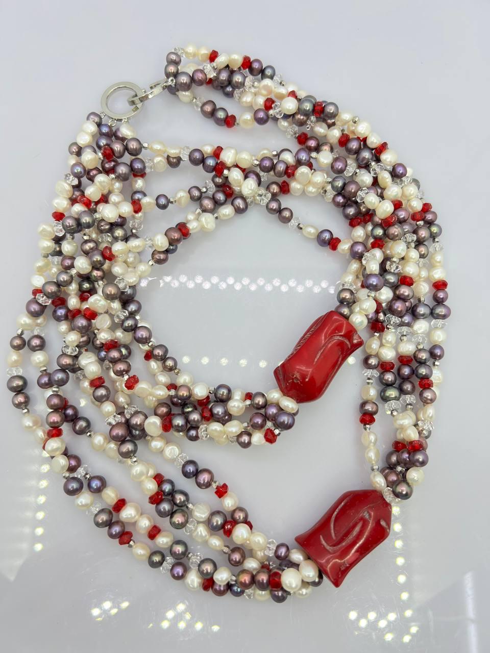 Бусы жемчуг и коралл 80 см Разноцветный (10887)