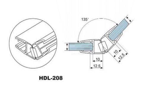 Уплотнитель магнитный для душевых кабин HaiDeLi HDL-208 стекло-стекло 1 мм 135° - фото 2