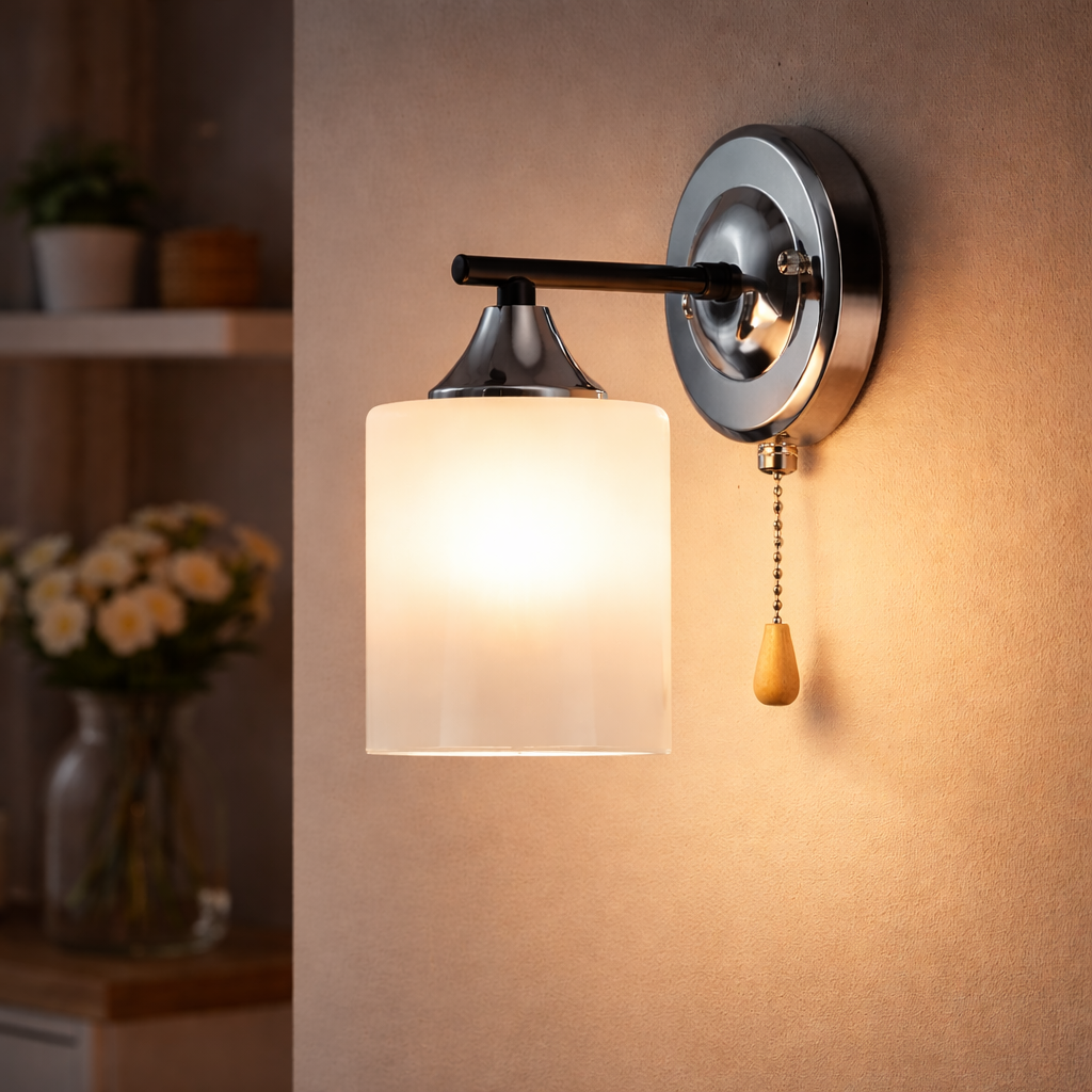 Бра Valeso с веревочным выключателем на корпусе под одну лампу Е27 Черный/Хром (B K2346/1W BK+CH)