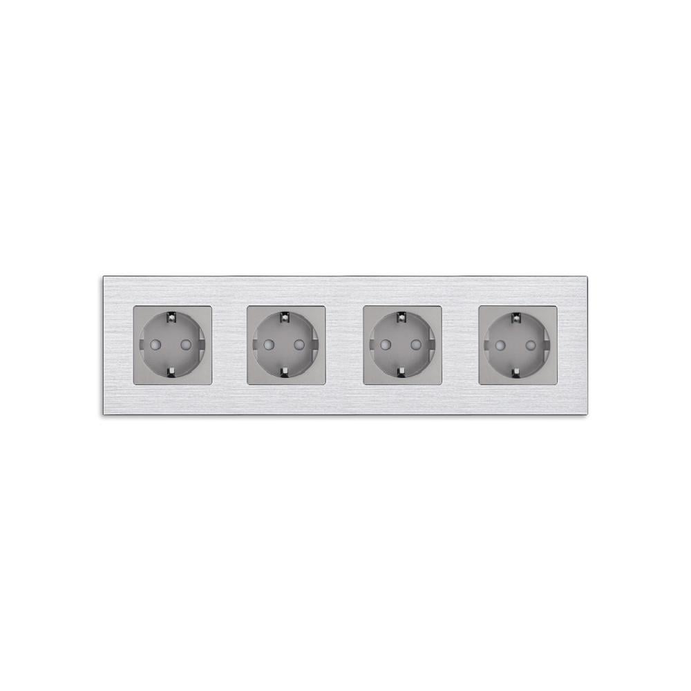 Розетка четырехместная WALLPAD с заземлением/шторками 250В 16А алюминиевая рамка Серый (WP-M4F-GY)