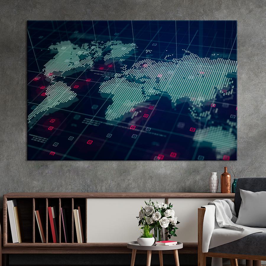 Картина карта Карта мира на цифровом фоне 80x54 см (A1353-1)