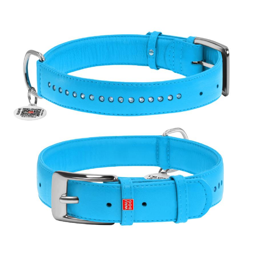 Ошейник для собак кожаный Waudog Glamour с QR паспортом двойной из страз M 25 мм 38-49 см