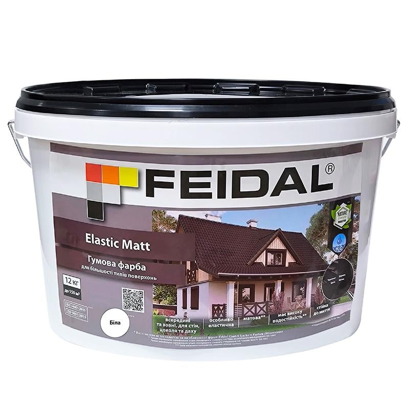 Краска резиновая Feidal Elastic Matt матовая защита от трещин и влаги для наружных и внутренних работ 12 кг Белый - фото 1 Краска резиновая Feidal Elastic Matt матовая защита от трещин и влаги для наружных и внутренних работ 12 кг Белый - фото 1