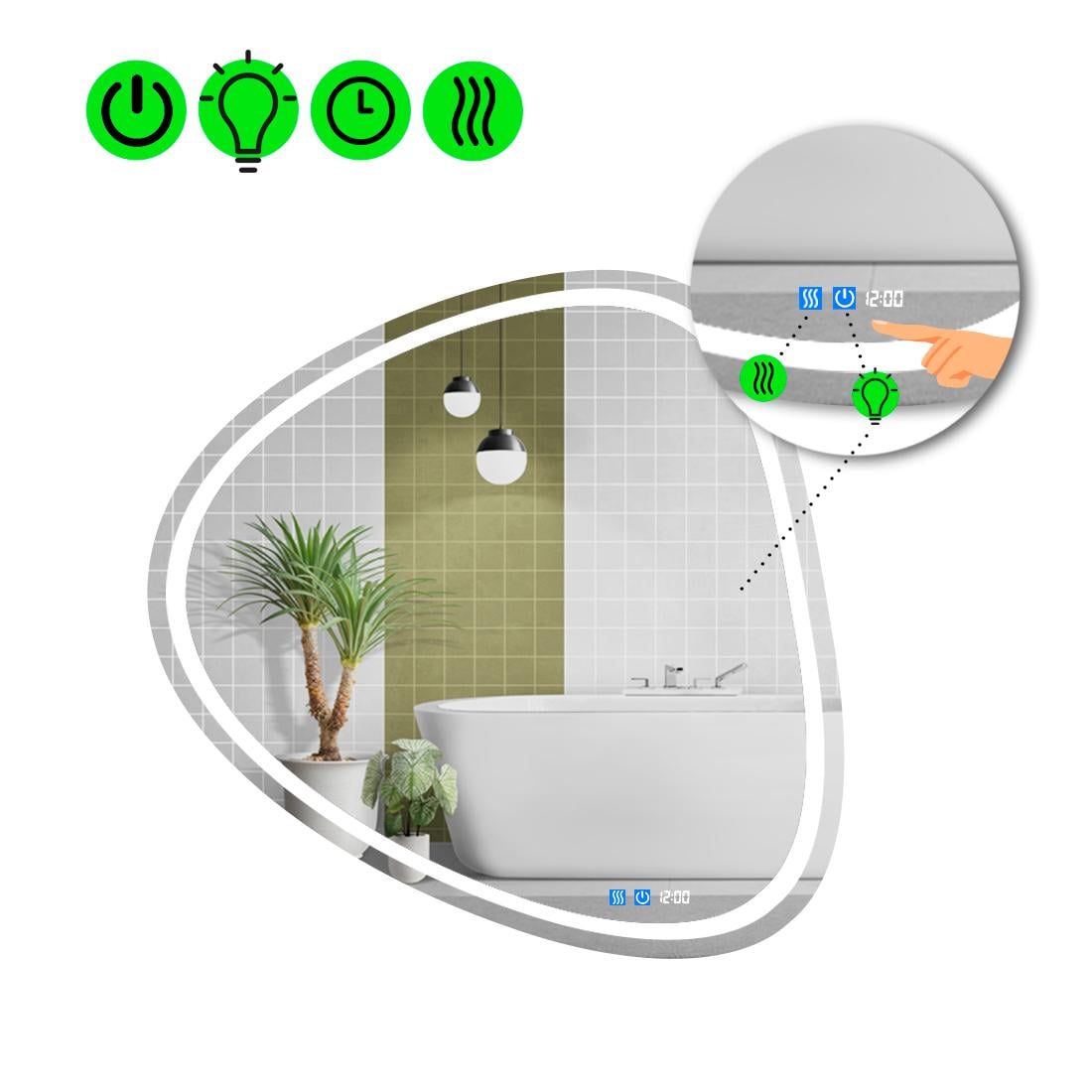Зеркало с LED подсветкой Nuvola 1 с двумя сенсорами 60x60 см (8738345)