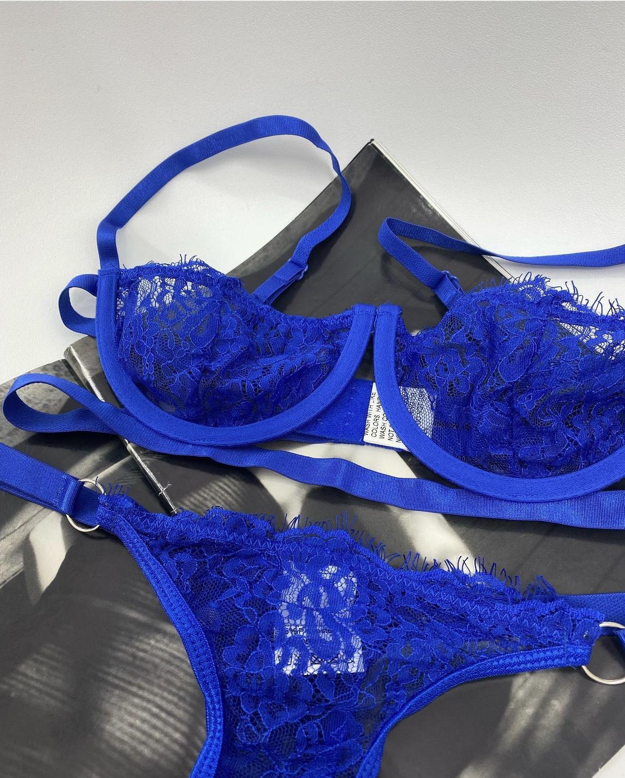 Комплект білизни мереживний ліф балконет/трусики S Яскраво-синій електрик (0035S) - фото 6