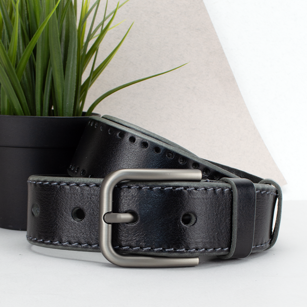 Ремень мужской кожаный JK-4018 120 см Черный (2229640656)