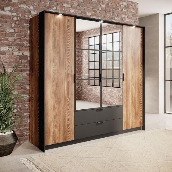 Шкаф для одежды Perfect Home Milton 4D2S/220 4-дверный с зеркалом Каштан/Антрацит (PFH-091085)