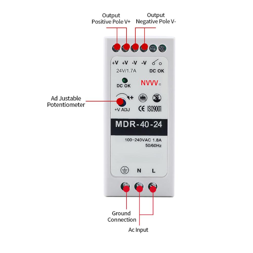 Блок питания на DIN-рейку NVVV 40W 1.7A 24V MDR-40-24 - фото 6
