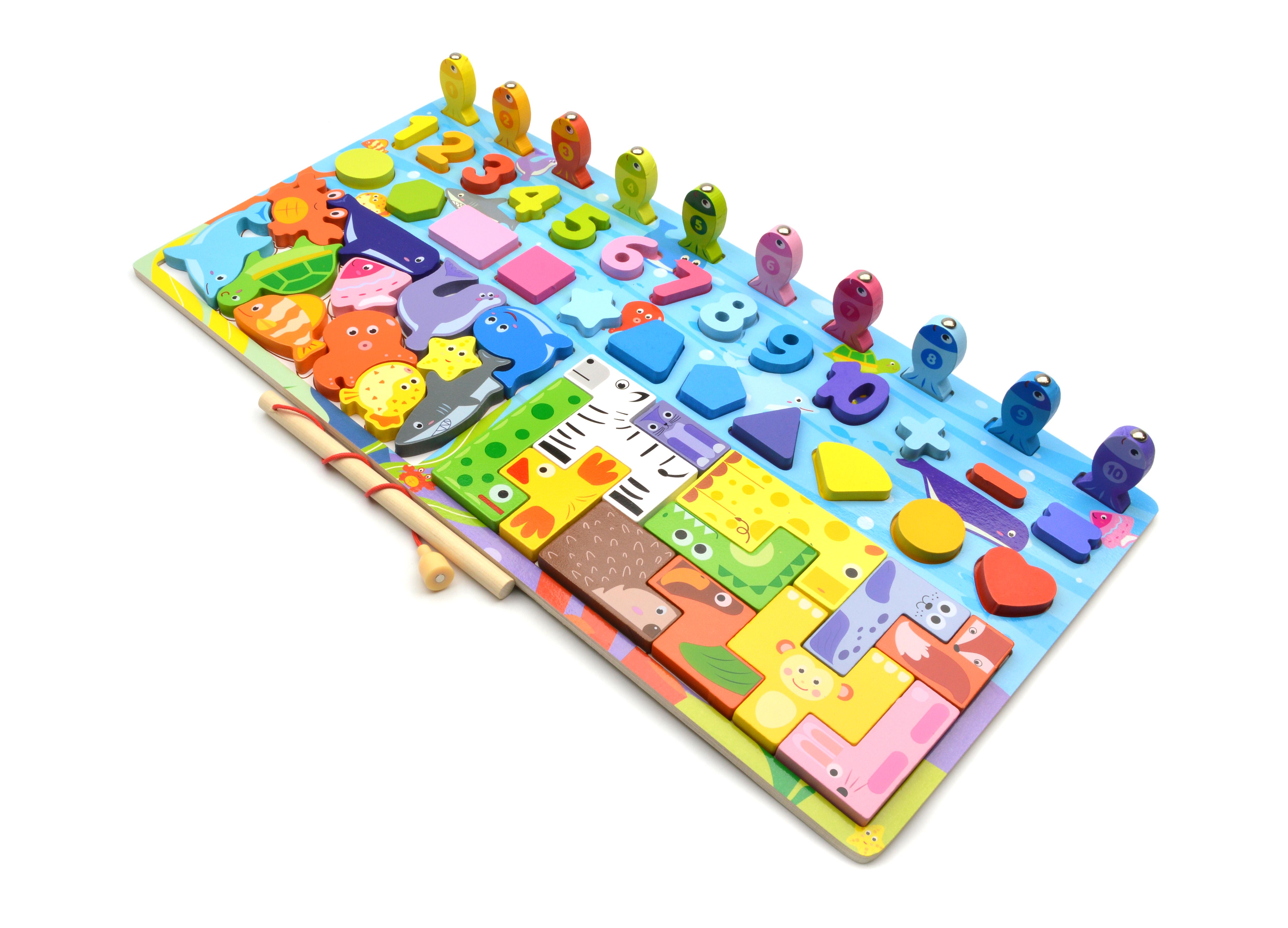 Дошка логічна дерев'яна сортер/риболовля/пазл/зоопарк/цифри/фігурки (73325) - фото 2 Дошка логічна дерев'яна сортер/риболовля/пазл/зоопарк/цифри/фігурки (73325) - фото 2