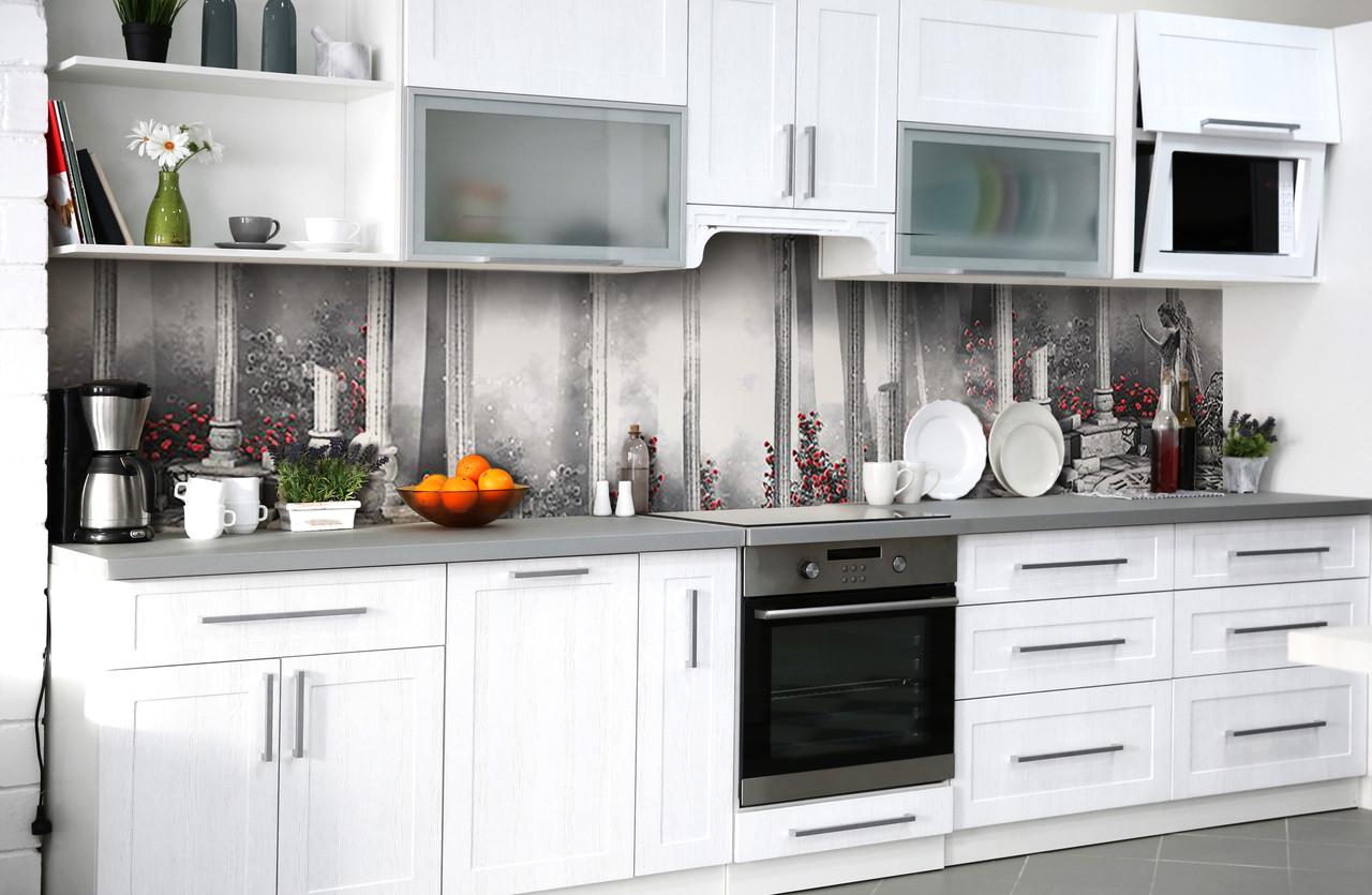 Кухонный фартук Ангел/Колонны из самоклеющейся виниловой пленки 65х250 см Серый