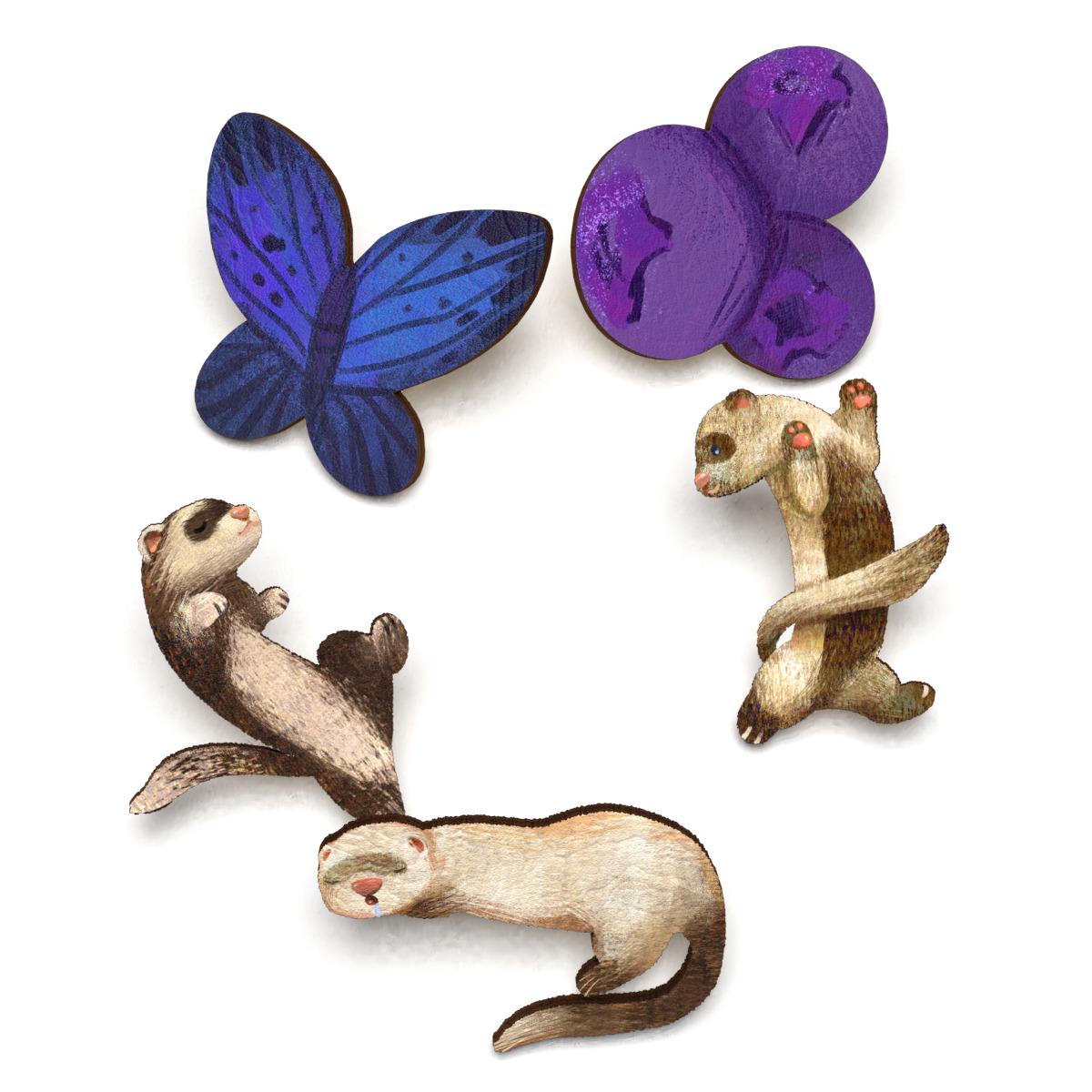 Набор значков Lex Altern Милый хорек из дерева 5 шт.