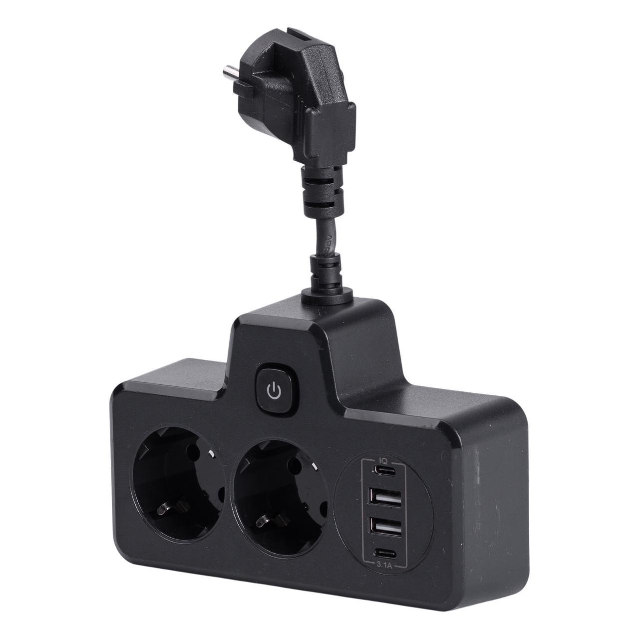 Фільтр мережний HP-5-18 на 2 євро розетки з 2 USB та 2 Type-C Чорний (A-034379) - фото 2 Фільтр мережний HP-5-18 на 2 євро розетки з 2 USB та 2 Type-C Чорний (A-034379) - фото 2