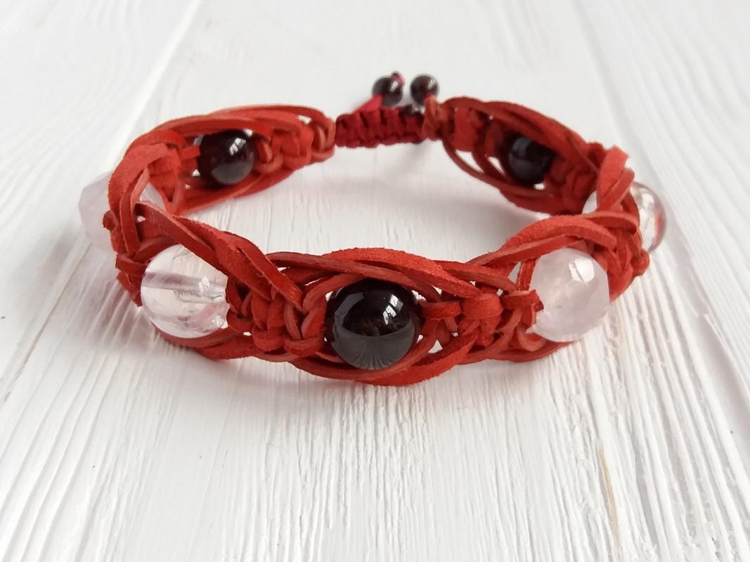 Браслет плетений із Гранатом/Рожевим кварцом d 12 мм Червоний (1117653649)