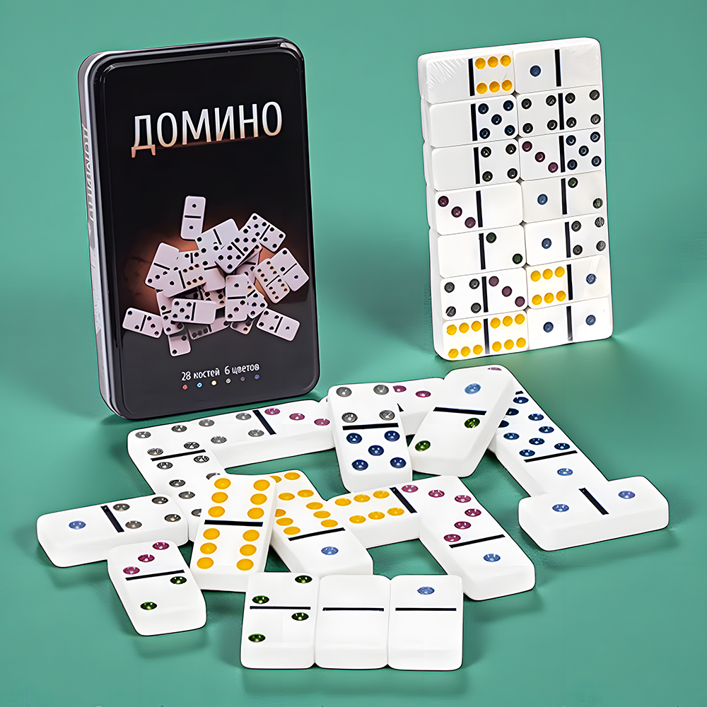 Домино 5010F 28 косточек цветные точки 6 цветов (37-84188)