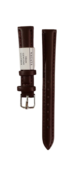 Ремешок для часов кожаный гладкий 14х160 мм Коричневый (4050)