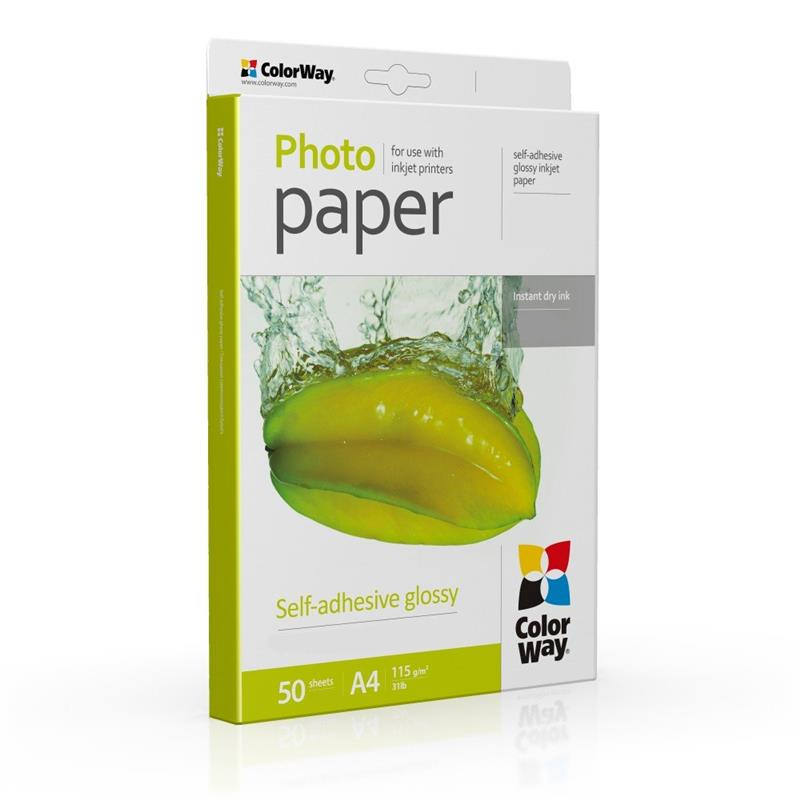 Фотопапір глянцевий самоклеючий ColorWay A4 115/80 г/м² 50 аркушів (PGS1158050A4)