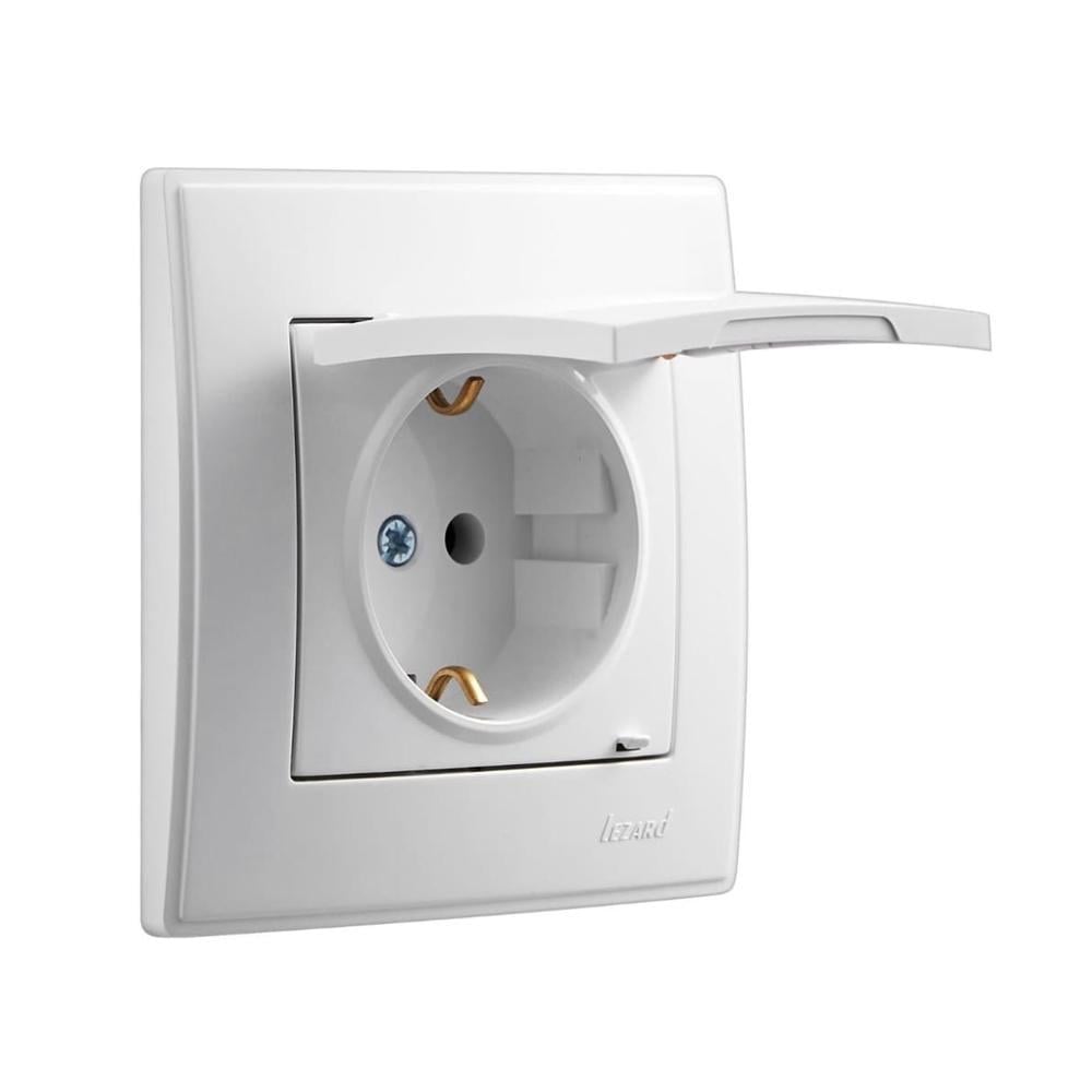 Розетка Lezard Lesya 1-я с заземлением и крышкой Белый