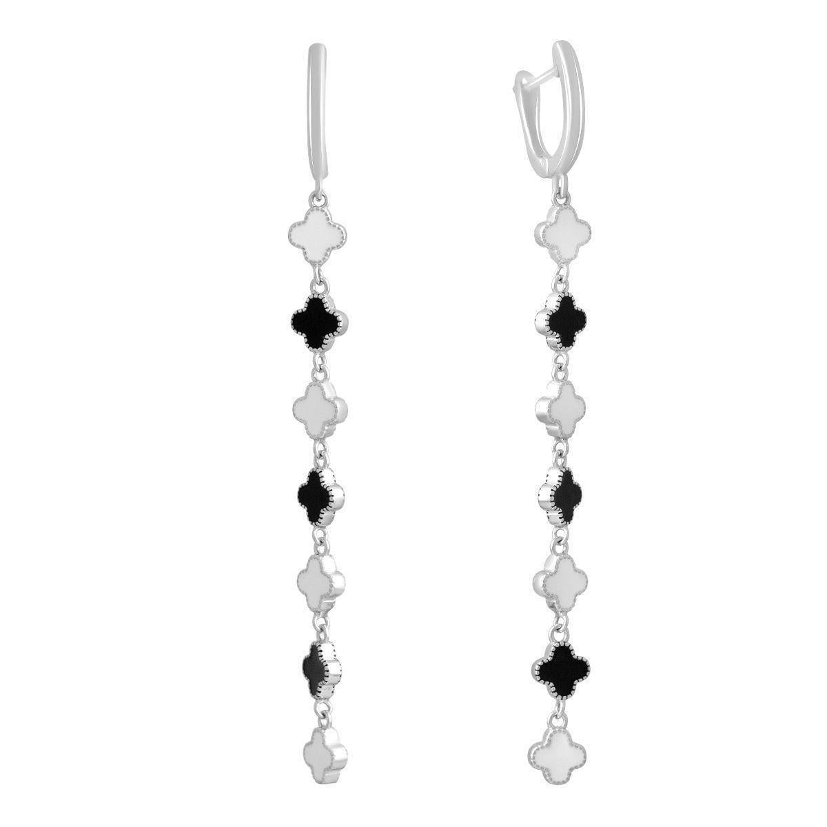 Сережки срібні LoveR з підвісними елементами у формі квітки та англійським замком