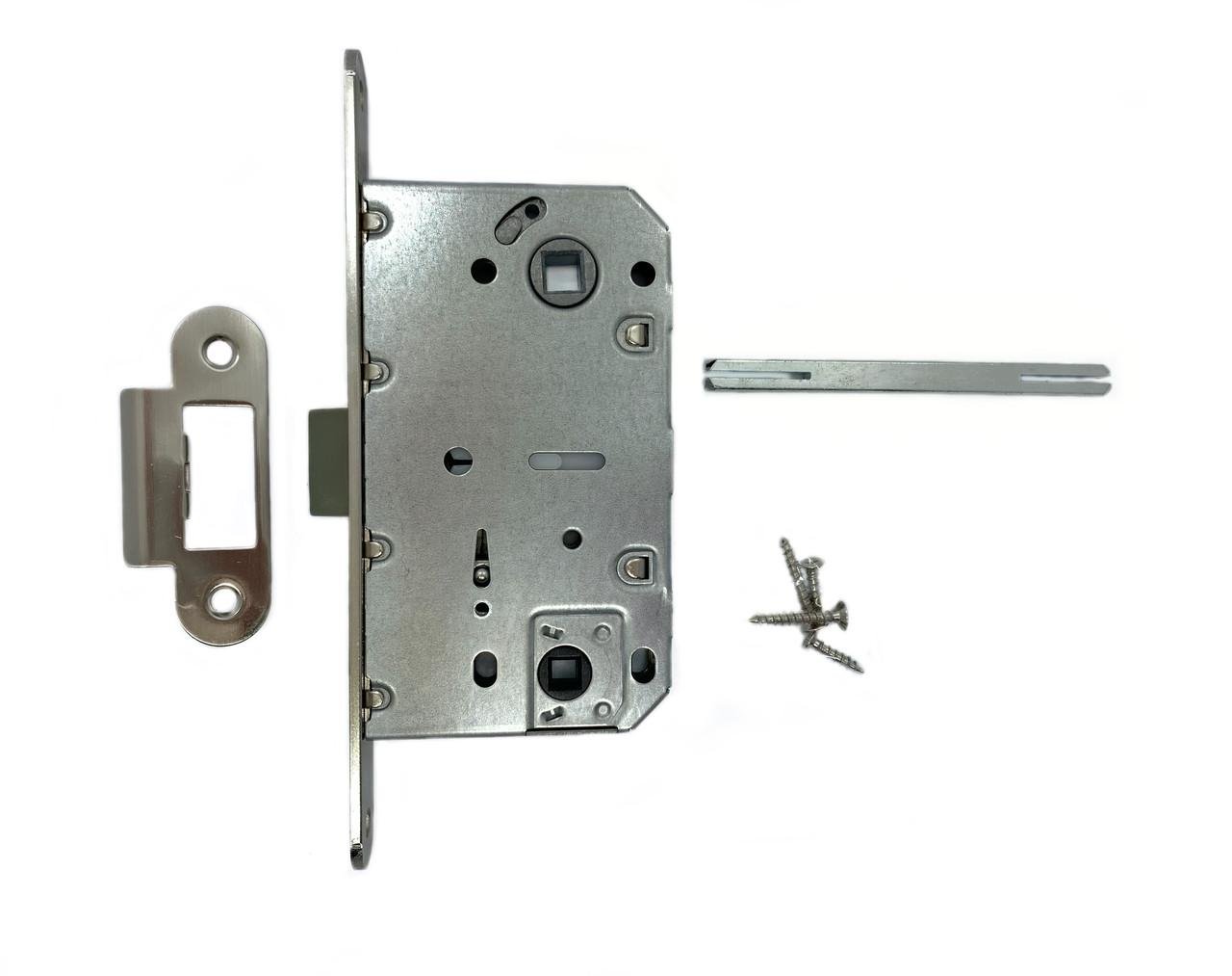 Врезной замок для дверей с ручками на розетках Vortex AS-24 MSB/SN WC с ночной задвижкой - фото 2