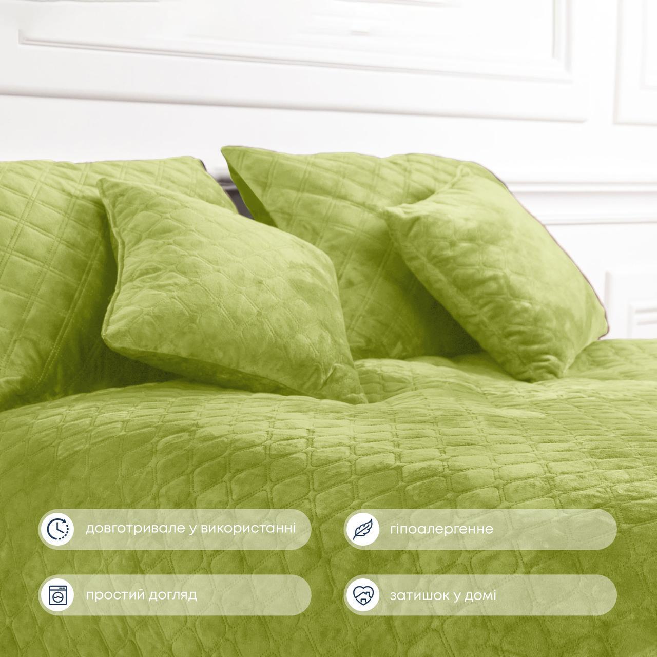 Покрывало велюровое мягкое Ромб/круглый двуспальное 180х240 см Салатовый - фото 7