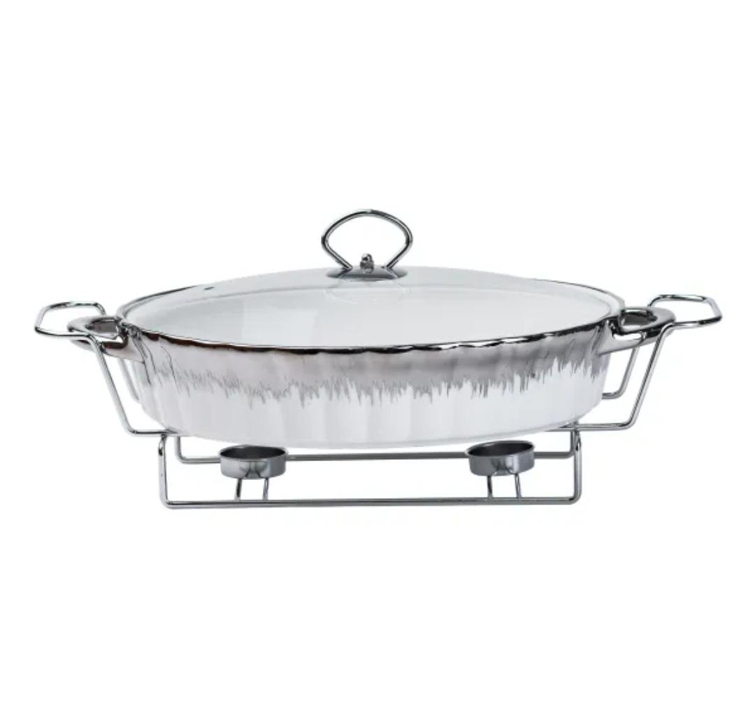 Мармит YIWU HP1024 фарфоровый 2 л 41х25х15 см Белый с серебряным (HP1024)