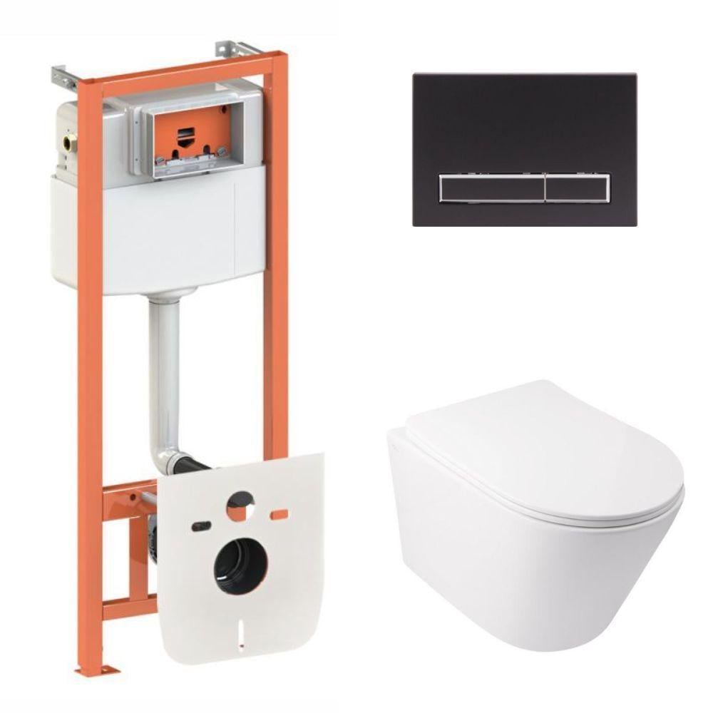 Комплект Qtap Swan Ultra Quiet подвесной унитаз QT16335179W/инсталляция Nest/клавиша линейная Black mat (QT0133M425/M08V1091MB)