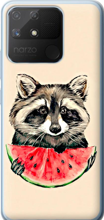 Чехол на Realme Narzo 50A Енотик с арбузом (4605t-2514-42517)