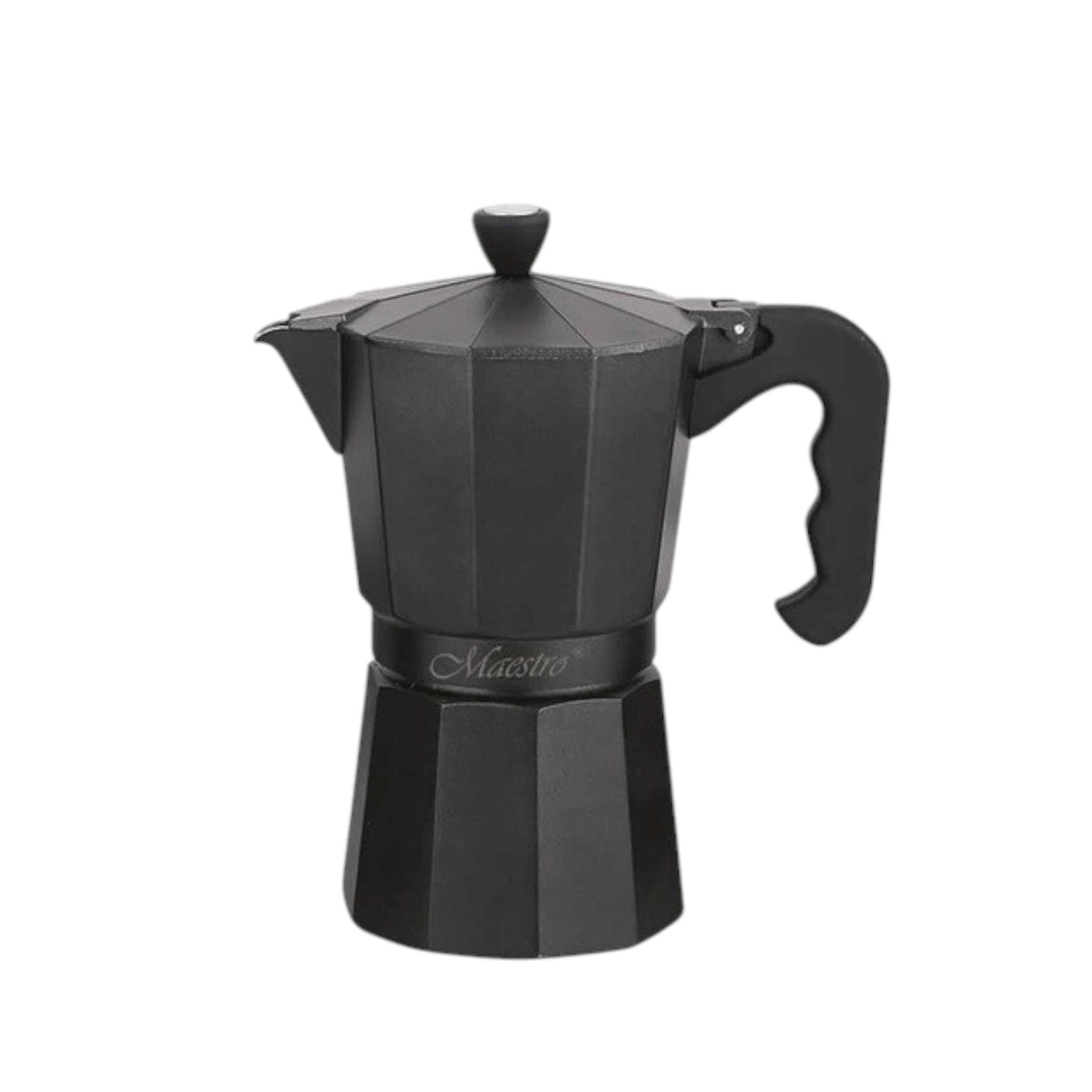 Кофеварка гейзерная Espresso Moka Maestro MR-1666-6 на 6 чашки алюминиевая 300 мл Black (G_MR1666/6Black) - фото 1 Кофеварка гейзерная Espresso Moka Maestro MR-1666-6 на 6 чашки алюминиевая 300 мл Black (G_MR1666/6Black) - фото 1