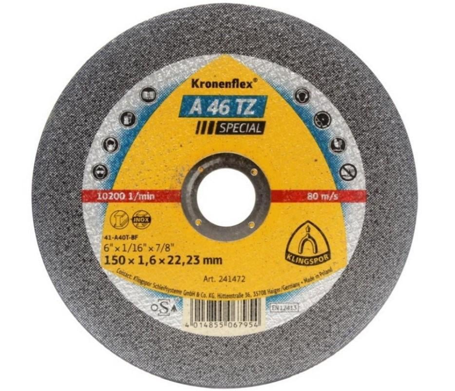 Круг отрезной по нержавеющей стали Klingspor Kronenflex A46TZ Special Inox 150х1,6х22,23 мм (23280)