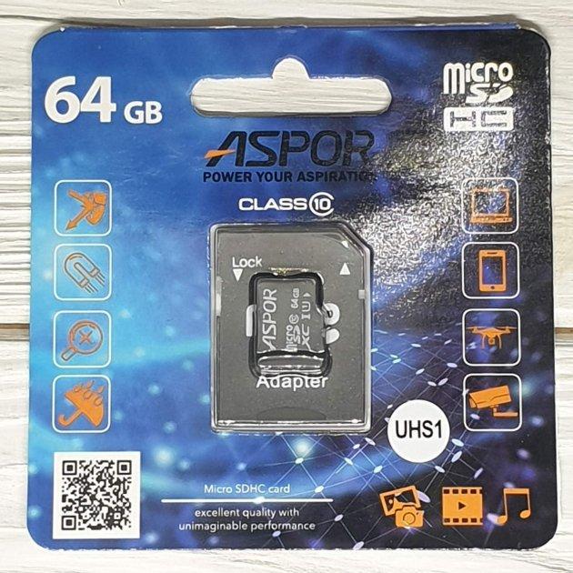 Карта пам'яті Aspor MicroSDHC 64GB UHS-I Class 10 з SD-адаптером (1858272795) - фото 3 Карта пам'яті Aspor MicroSDHC 64GB UHS-I Class 10 з SD-адаптером (1858272795) - фото 3