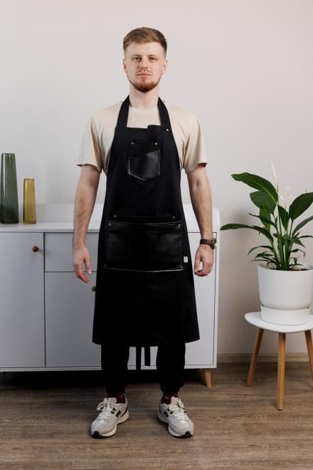 Фартук с кожаным декором унисекс 90х85 см Черный