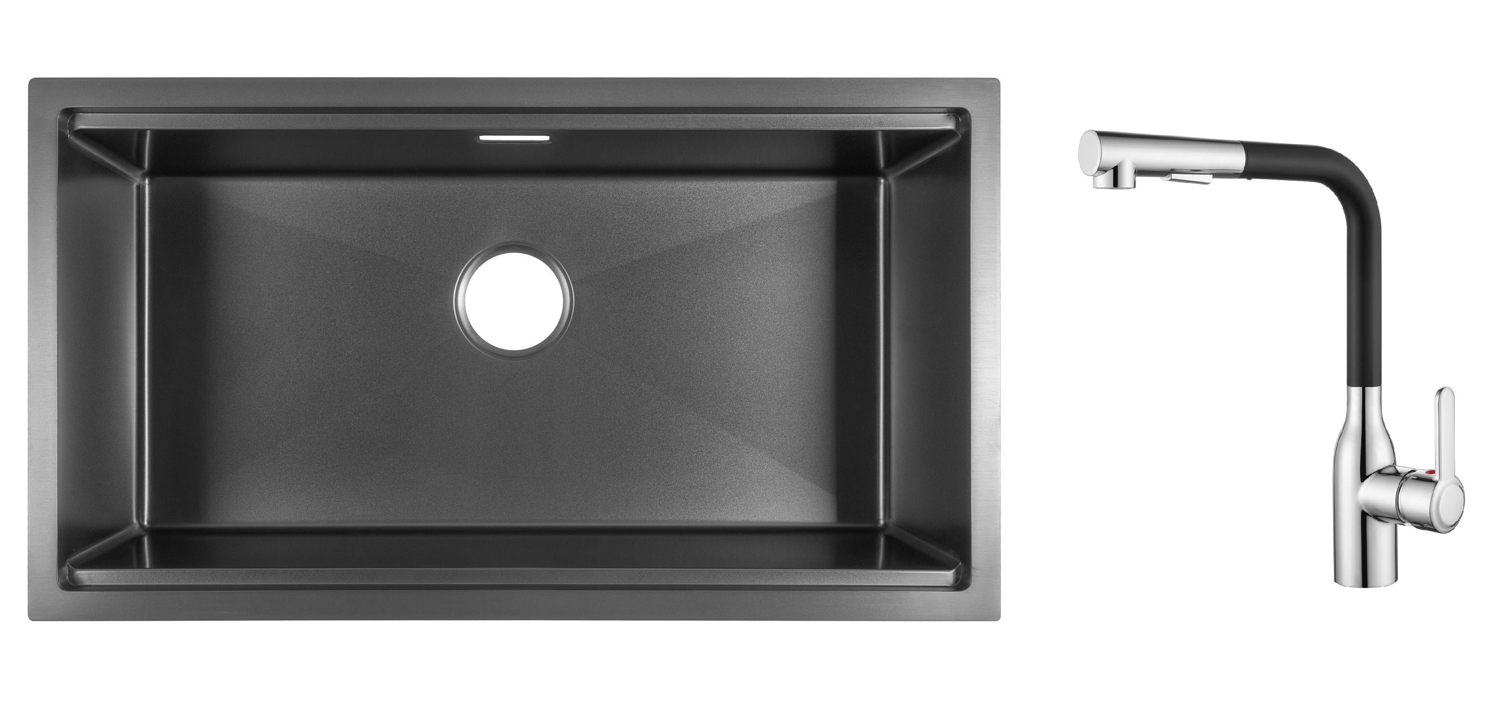 Комплект з кухонної мийки Gunter&Hauer Federbach 8022 Black та кухонного змішувача Gunter&Hauer DUNKEL Cr-Bl