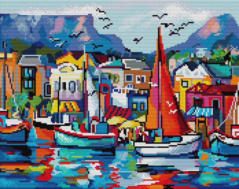 Набор для вышивания крестиком NKF Морская гавань FA396 ткань 14СТ с рисунком 40х32 см (39799)