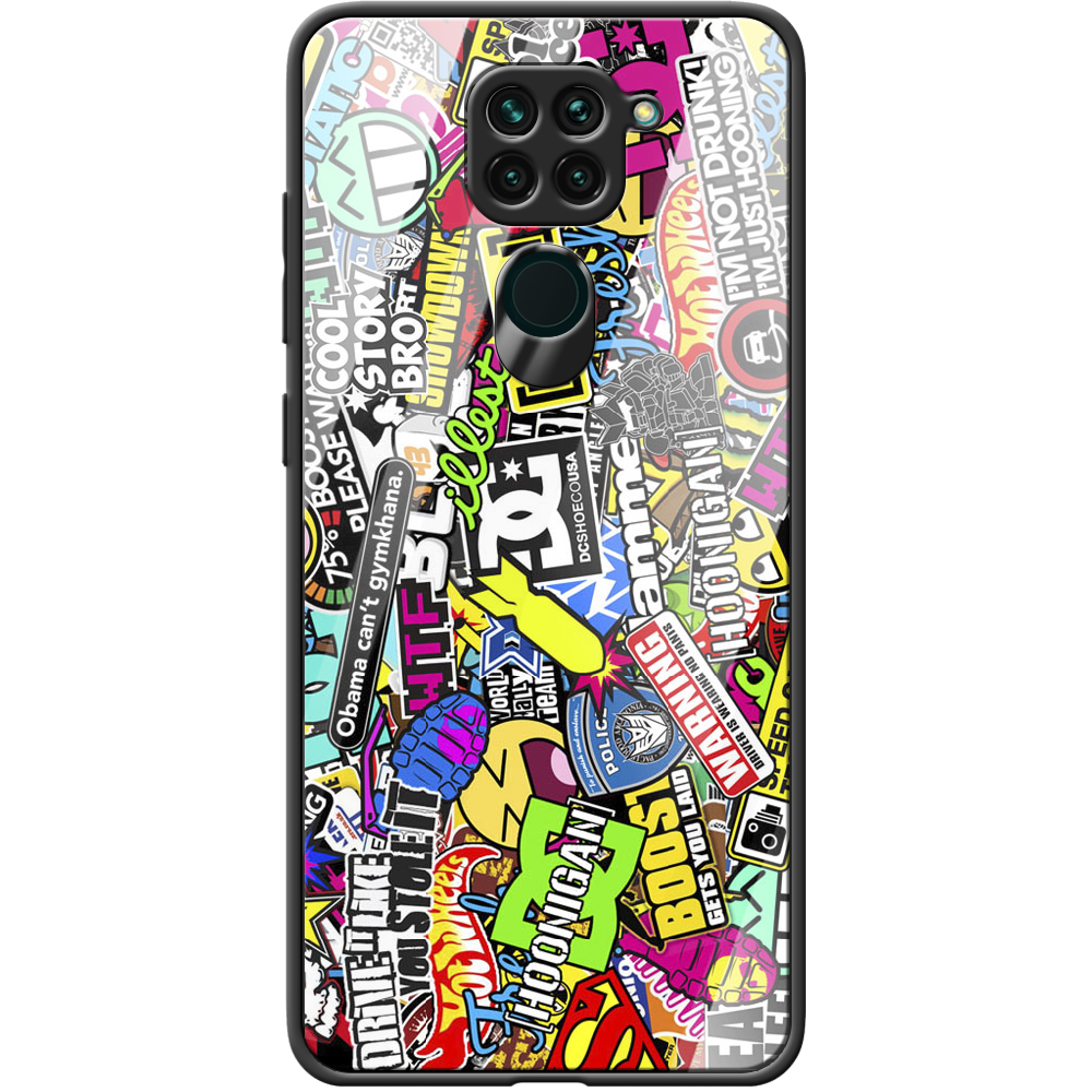 Чехол с рисунком Boxface Xiaomi Redmi Note 9 Multicolored Inscriptions Черный силикон со стеклом (39801-up880-40102) - фото 1