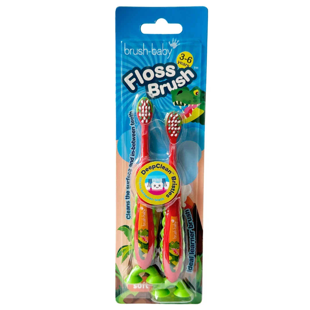 Зубная щетка детская Brush Baby FlossBrush Динозавр от 3 до 6 лет 2 шт. (7162)