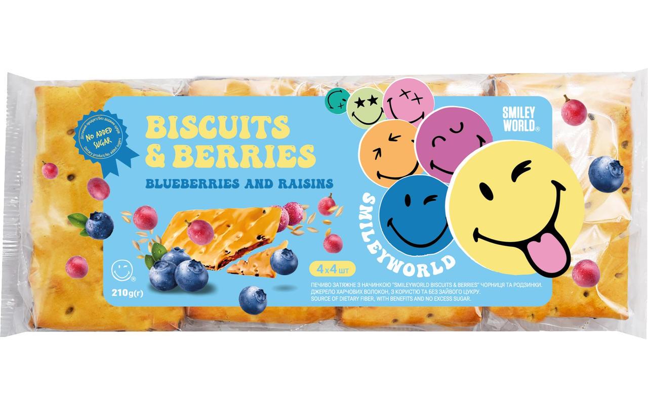 Затяжное печенье с начинкой SmileyWorld BISCUITS BERRIES черника и изюм 210 г (214520)